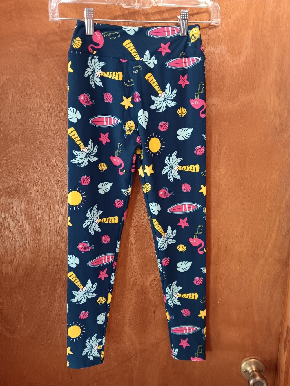 LuLaRoe Navy Tropical Surf Leggings with Bright Print